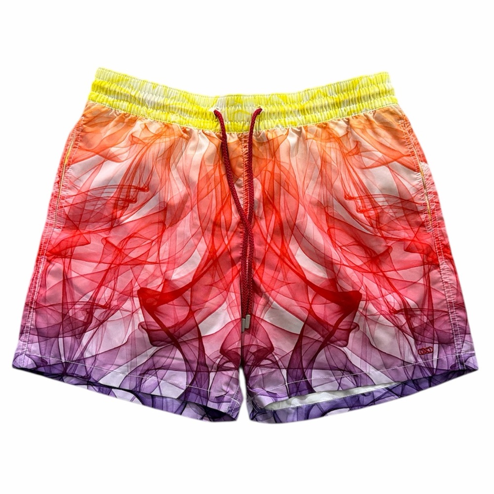 Le Club Men XL Swirl Vibrant Multicolor Swim Trunks‎ Lined Mesh Waist Tie